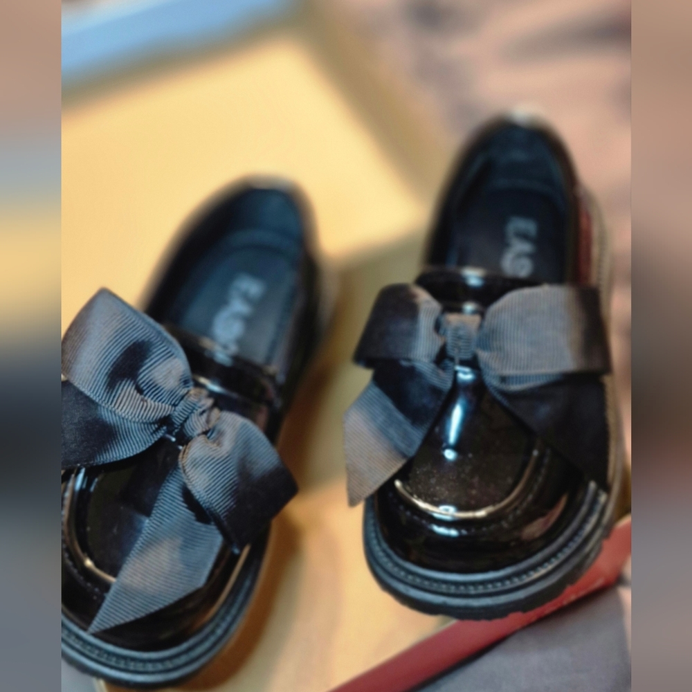Black Patent Leather Loafers with Bow